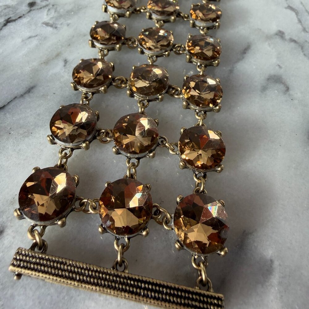 Wide Vintage Smokey Quartz Color Rhinestone Bracelet